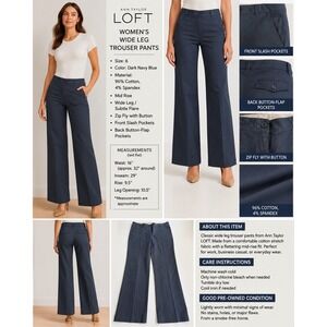 LOFT Dark Navy Blue Wide Leg Trouser Pants